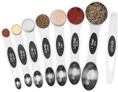 Magnetic Measuring Spoons Set Stainless Steel sauce Spoons Fits in Spice Jars Set of 8 is Oil, Sa... | Amazon (US)