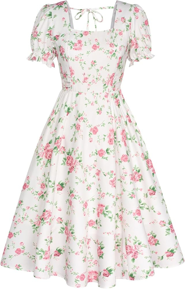 Belle Poque Vintage Dress for Women 1950s Cottagecore Cocktail Dresses Square Neck Puff Sleeve Dr... | Amazon (US)