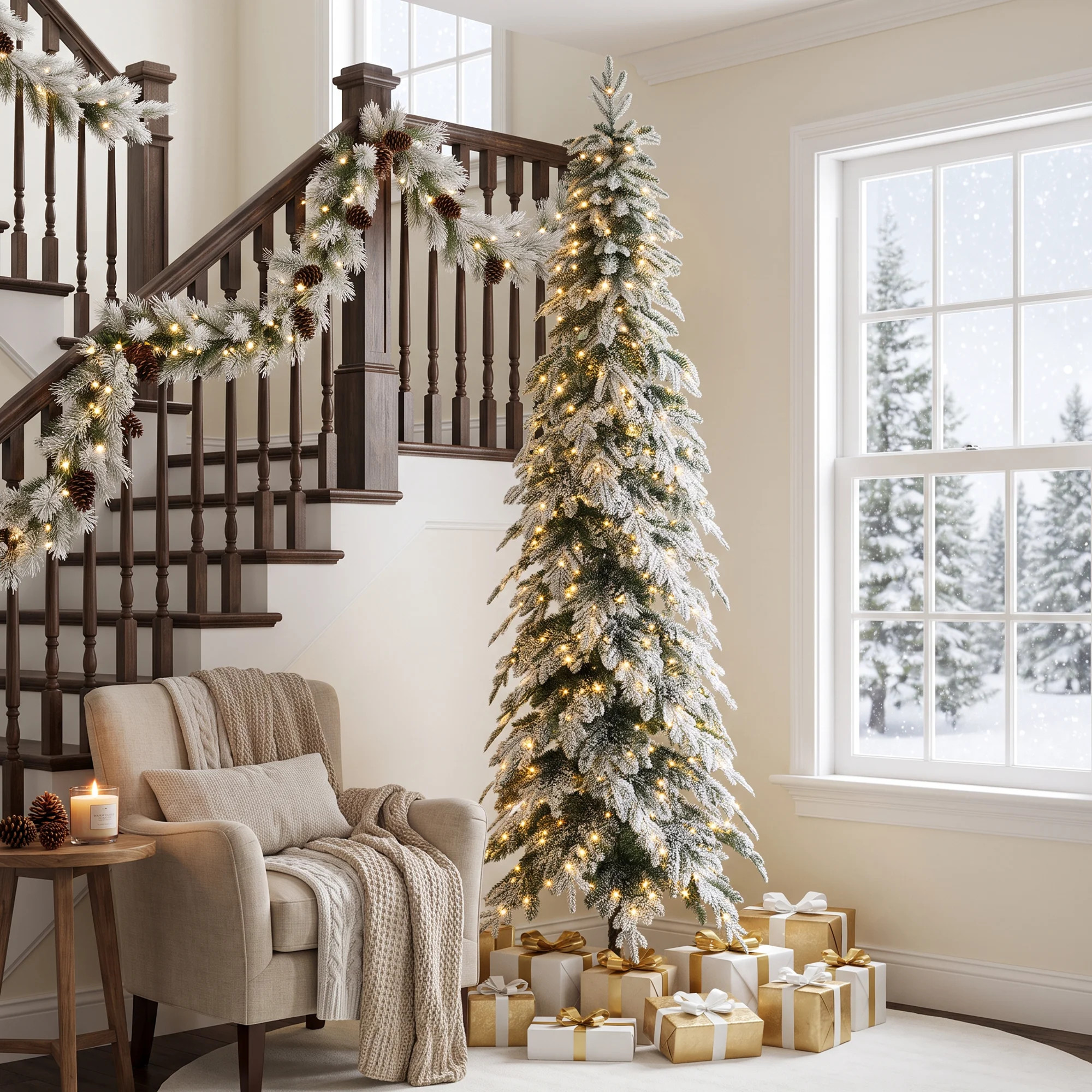 Hersi Flocked/Frosted Realistic Spruce Christmas Tree with LED Lights | Wayfair North America
