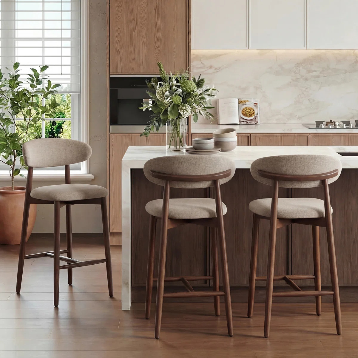 Vannie Upholstered Counter Stool with Solid Wood Frame (Set of 2) | Wayfair North America