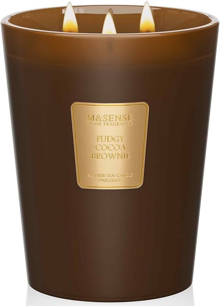 M&SENSE Fudgy Cocoa Brownie Scented Candle 35oz 150H Burn Time Long Lasting, 3-Wick Natural Aroma... | Amazon (US)