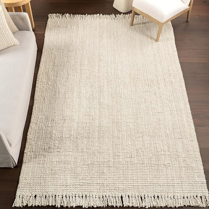 nuLOOM 8x10 Daniela Jute Tassel Hand Woven Area Rug, Off White, Solid Chunky Farmhouse Design, Na... | Amazon (US)