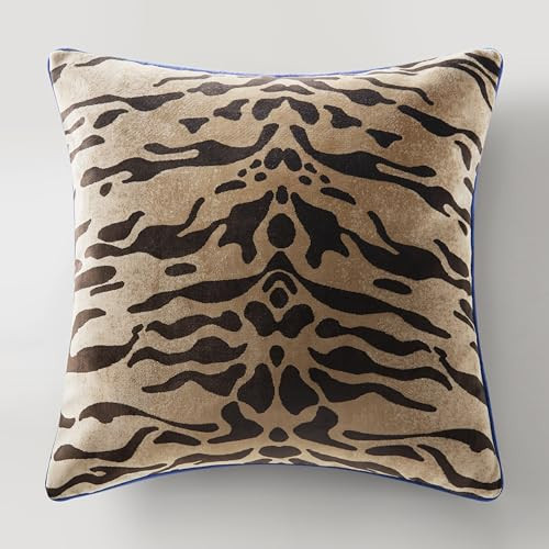 Z Gallerie Bronze Tiger Pillow 22" Blue-Piping Animal-Print Pillow - Bronze/Blue | Amazon (US)