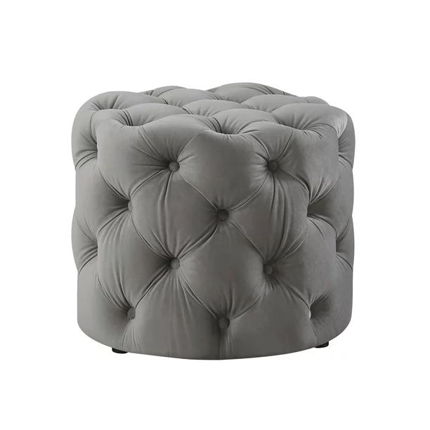 Inspired Home Perilous Velvet Ottoman Allover Tufted Round Modern Contemporary 1 PC, Grey - Walma... | Walmart (US)