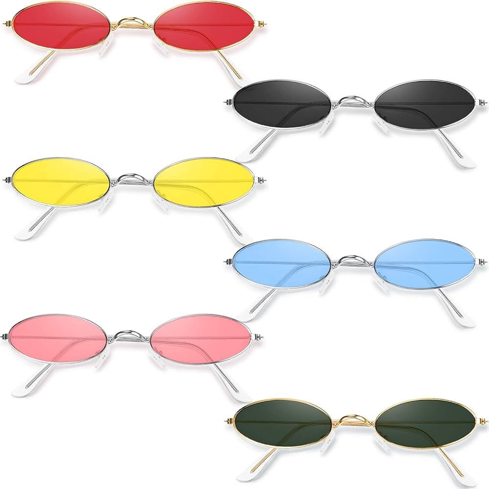 6 Pairs Vintage Oval Sunglasses Metal Frame Oval Sunglasses Slender Candy Color Sunglasses Eyewea... | Amazon (US)