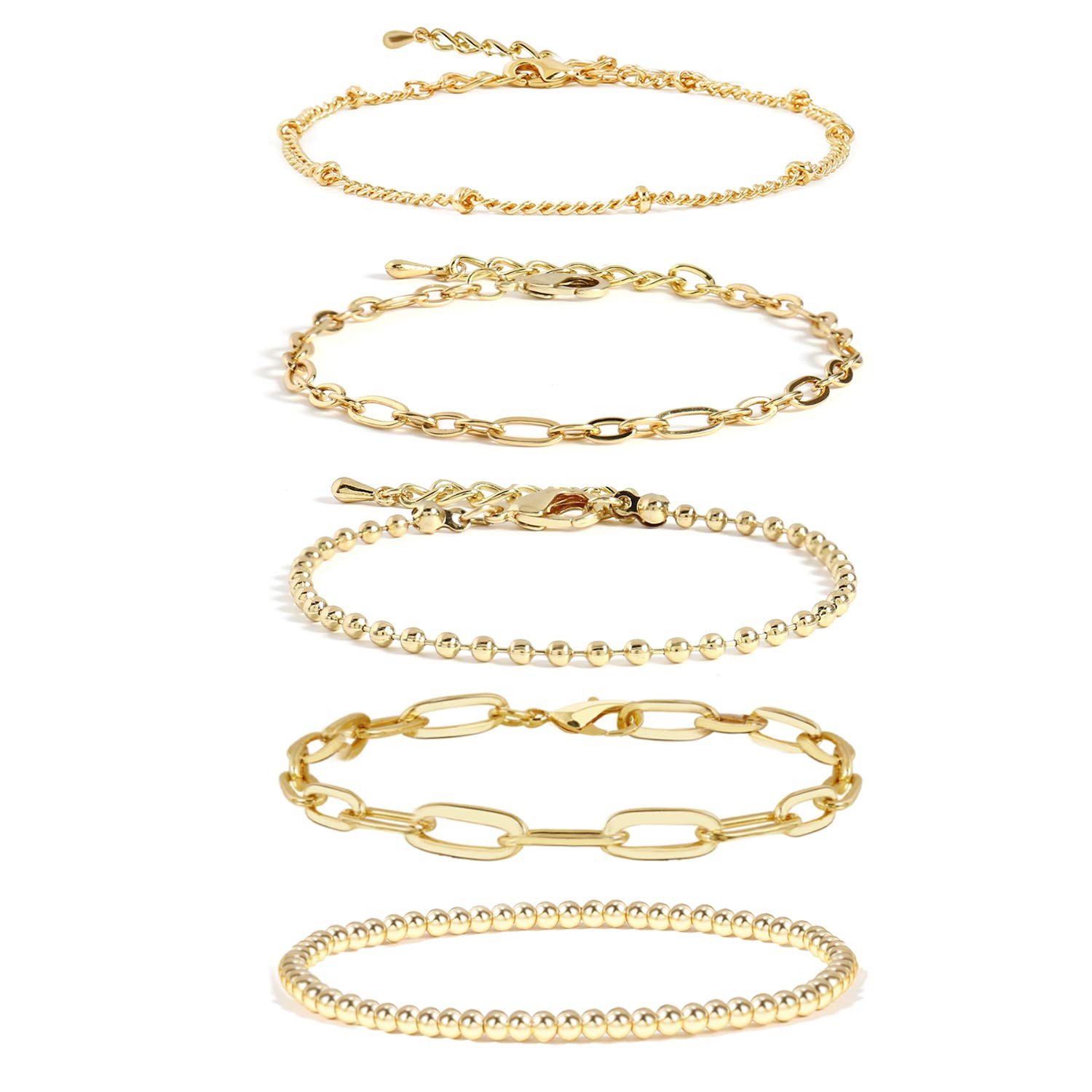 Gold Chain Bracelet Sets for Women Girls 14K Gold Plated Bracelets Adjustable Layered Metal Link Bra | Amazon (US)