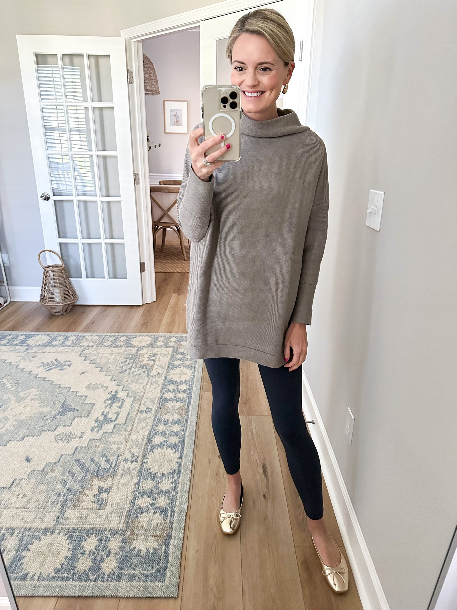 Leggings but elevated. The sweater has a great mock neck and is so comfortable. Paired here with a dressier flat and leggings

#LTKshoecrush #LTKstyletip #LTKGiftGuide