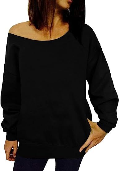 GSVIBK Womens Long Sleeve Off Shoulder Sweatshirt Soft Pullover Tops Slouchy Sweatshirts Casual S... | Amazon (US)