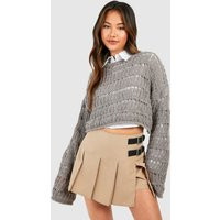 Womens Box Pleat Buckle Detail Skort - Beige - 10, Beige | Boohoo.com (UK & IE)