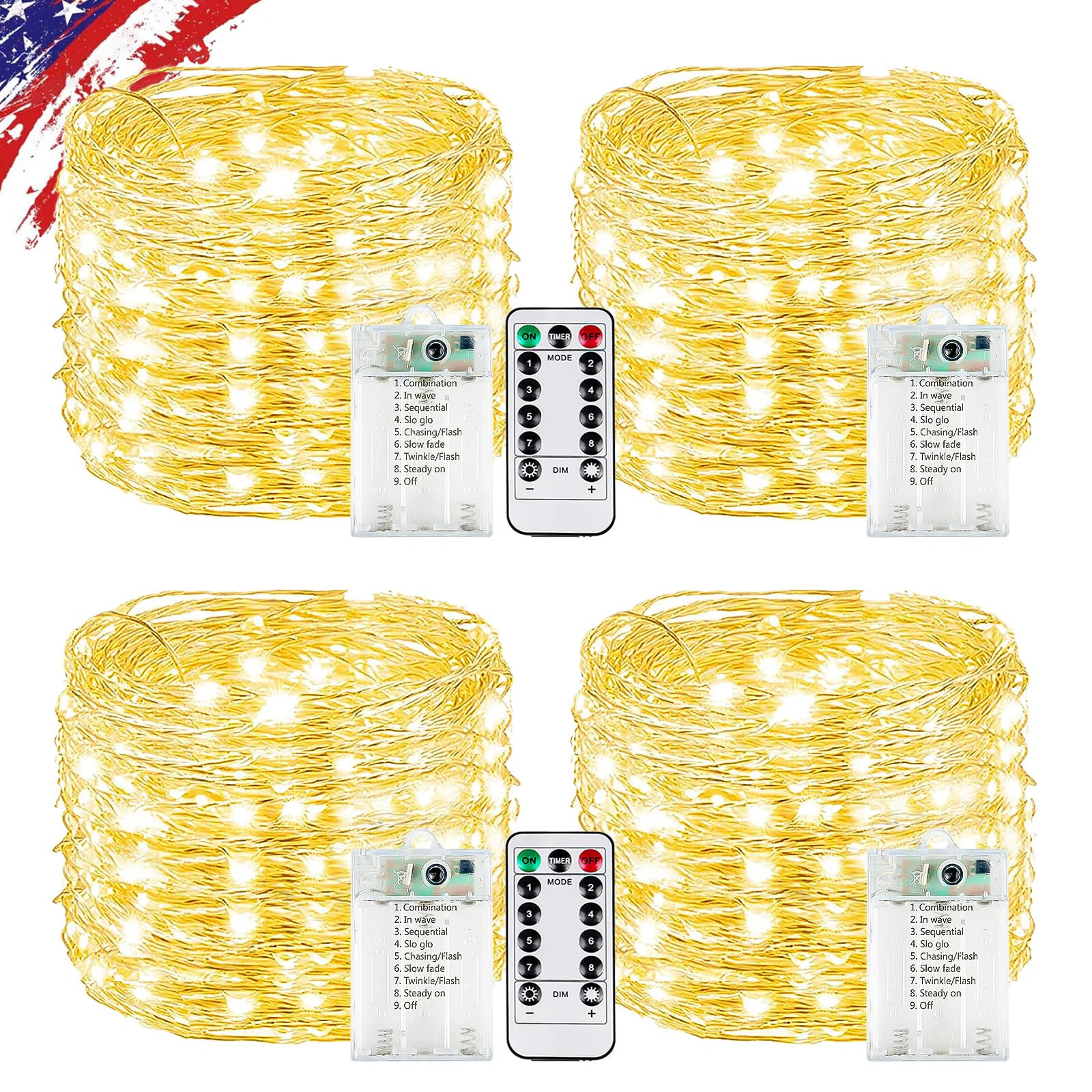 4Pack 80FT 240LED Fairy Lights Battery Operated with Remote & Timer | 8 Modes Twinkle String Ligh... | Amazon (US)