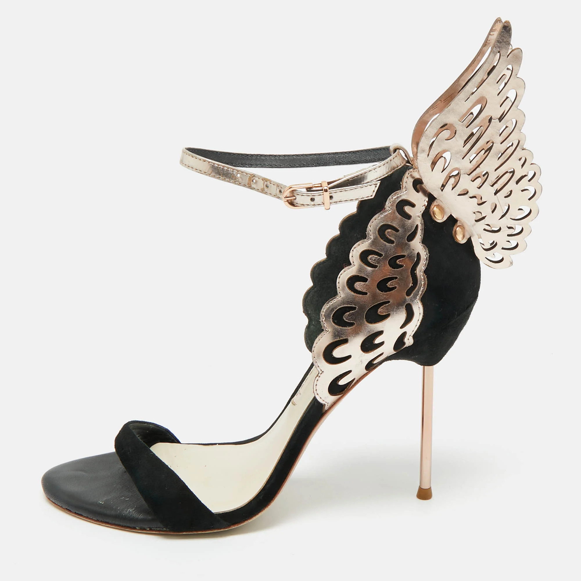 Sophia Webster Black/rose Gold Patent Leather And Suede Evangeline Ankle Strap Sandals | Shop Simon