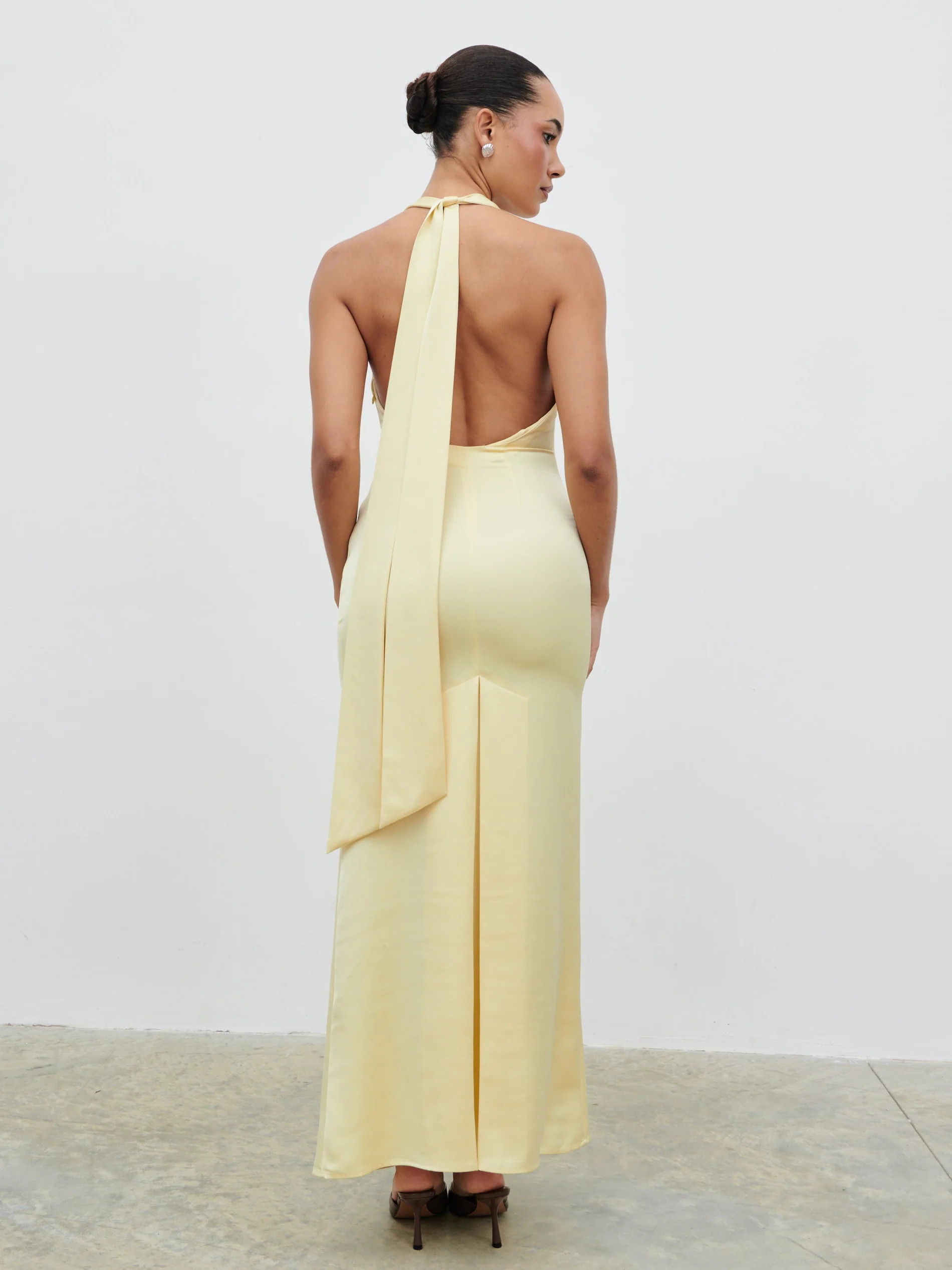 Reya Satin Corsage Maxi Dress - Lemon | Pretty Lavish (UK)