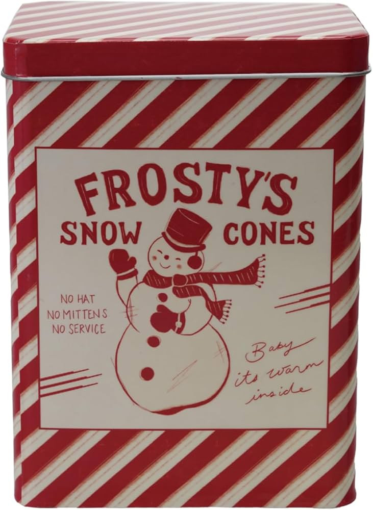 Creative Co-Op Decorative Metal Striped Box with Vintage Snowman Image and Lid "Frosty's Snow Con... | Amazon (US)