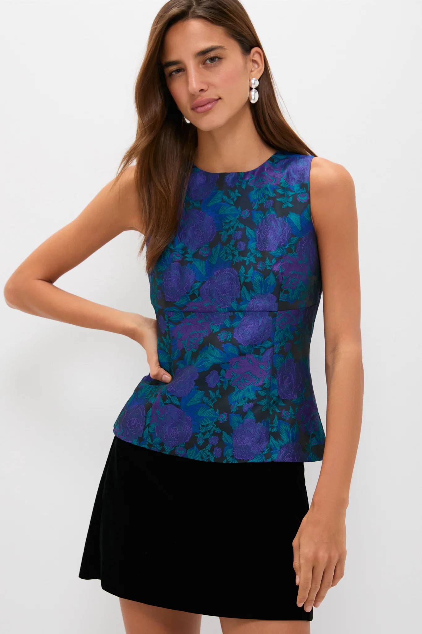 Navy and Indigo Jacquard Floral Jacquard Ivy Blouse | Tuckernuck (US)