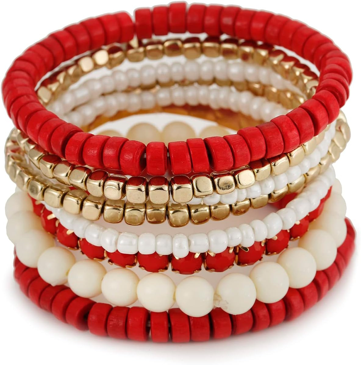 LUREME Boho Multi Strand Stackable Stretch Bracelet Set Wooden Cube Alloy Bead Bangle bl003172 | Amazon (US)