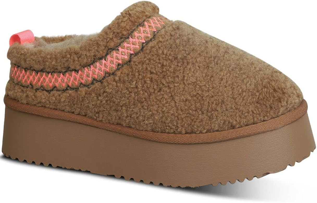 NATRAKI Women's Platform Slippers Mini Boots Braid Slippers with Plush Fleece Lining Fuzzy Slippers  | Amazon (US)