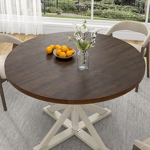 Round Wood Dining Table for Kitchen,Dining Room,Living Room,Farmhouse Dinner Tables W/Thickened B... | Amazon (US)