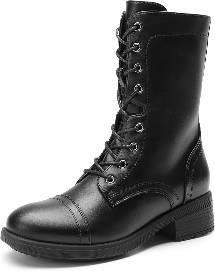 DREAM PAIRS Women's Winter Lace up Mid Calf Combat Riding Military Boots | Amazon (US)