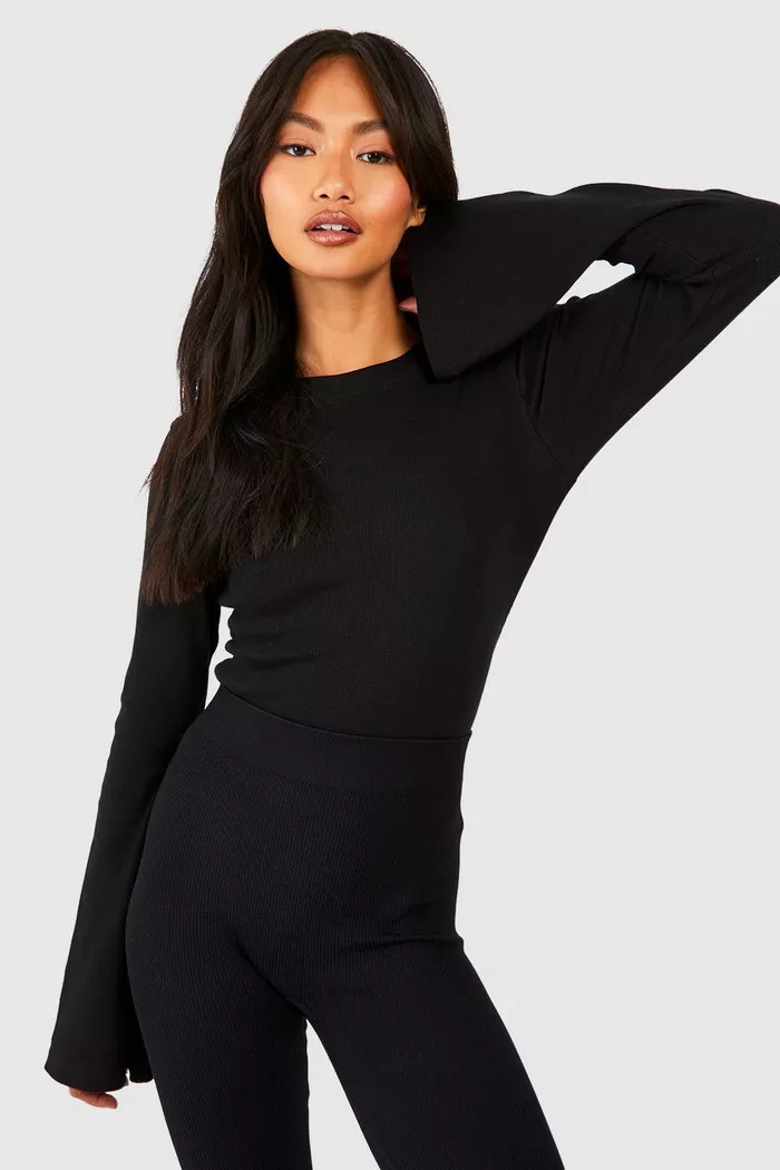 Basic Rib Flare Sleeve Bodysuit | Boohoo.com (UK & IE)