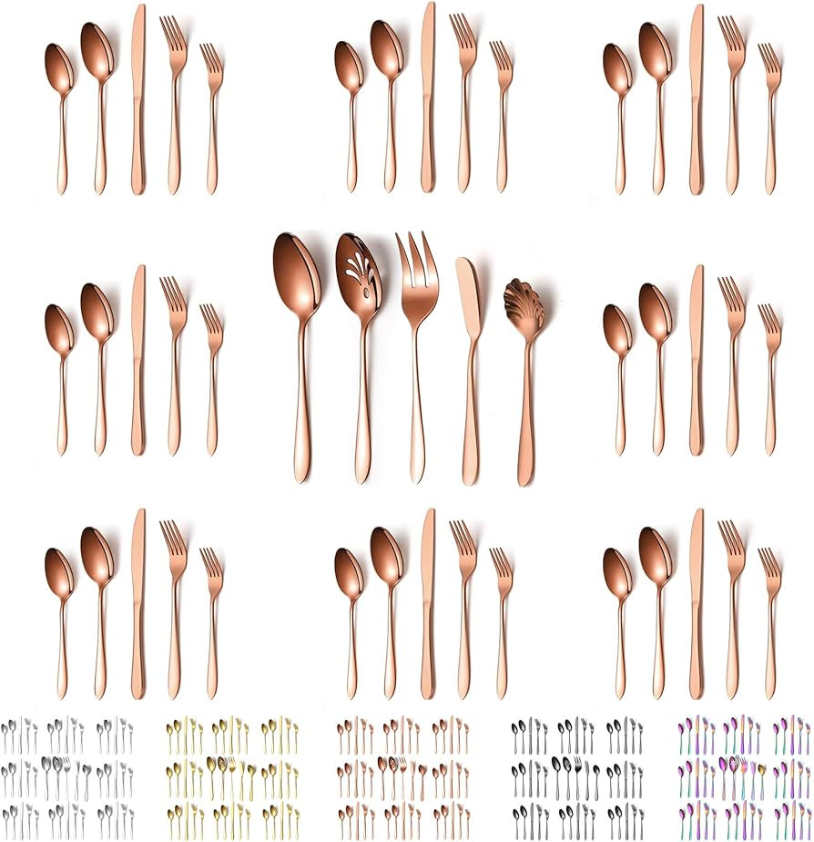 Evanda Rose Gold Cutlery Set 45 Piece Service for 8, Titanium Rose Gold Plating Stainless Steel S... | Amazon (CA)