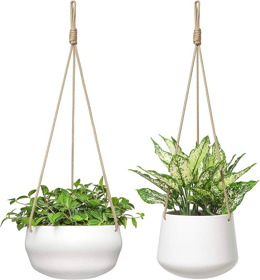 Mkono Ceramic Hanging Planter of Shallow 8 Inch and Deep 6 Inch for Indoor Outdoor Plants, Set of... | Amazon (US)