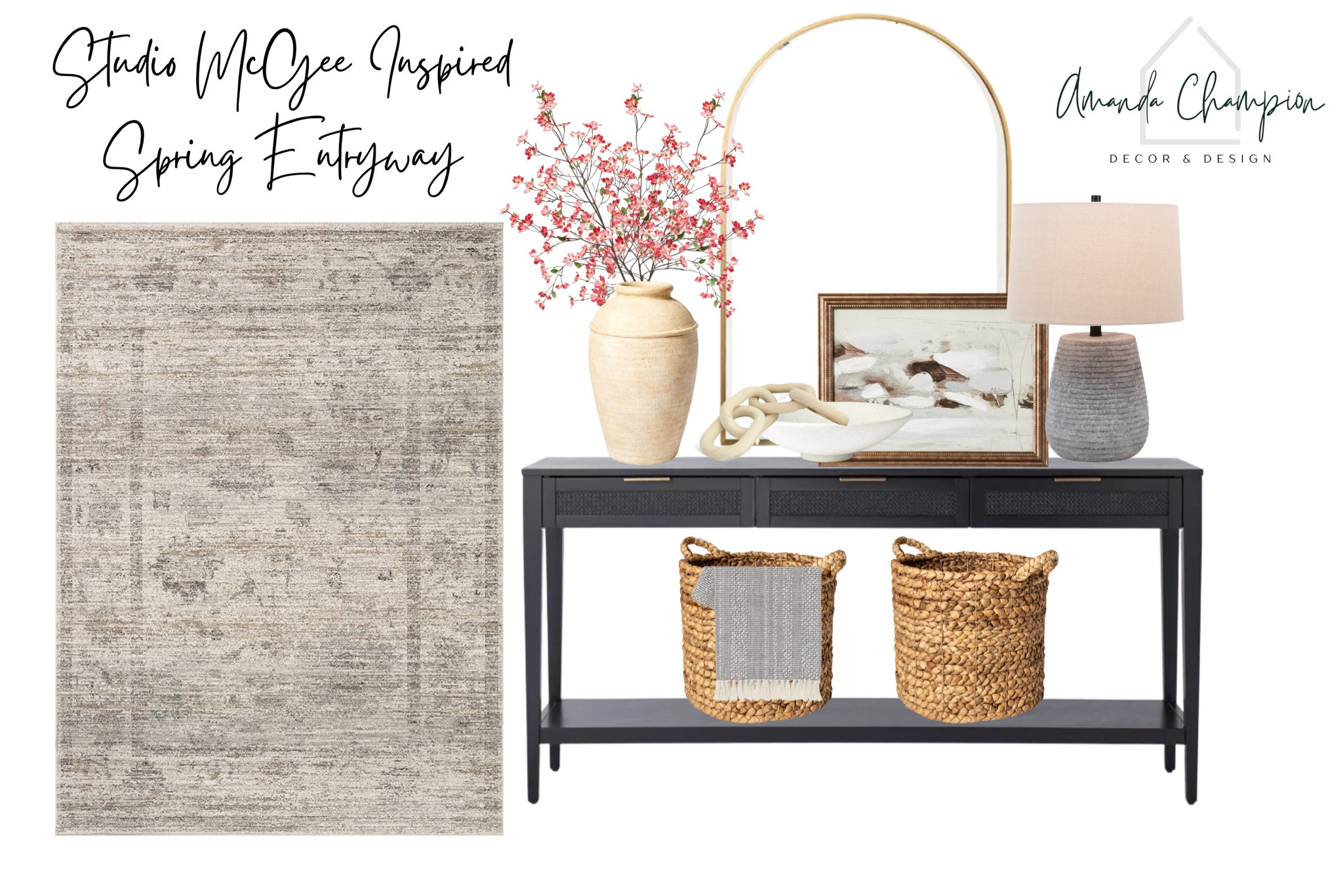 Inspired / duped entryway foyer design mood board. Get the look for less!

Studio McGee Lulu and Georgia Amber Interiors

Home decor interior design console table lamp stems vase rug artwork basket throw transitional contemporary 

#LTKfamily #LTKFind #LTKhome