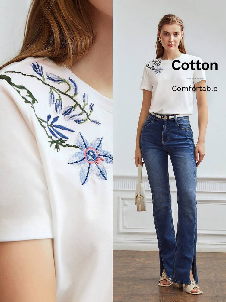 PREMIUM FLORAL EMBROIDERED T-SHIRT | SHEIN