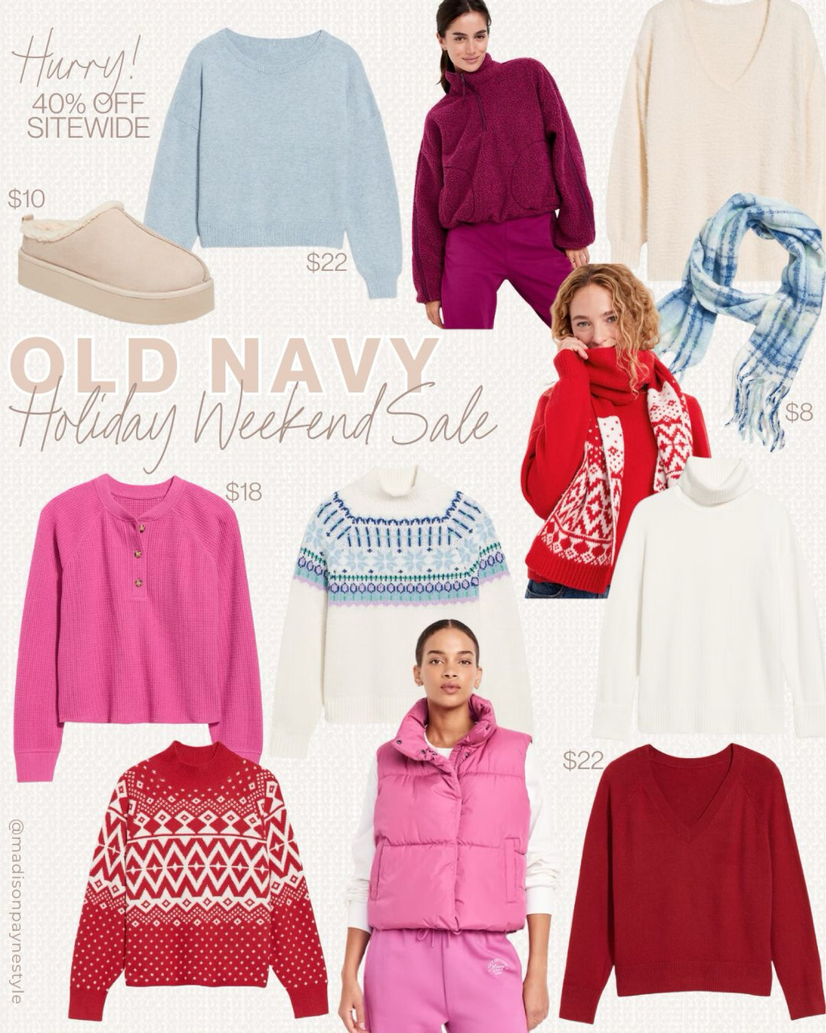 Old Navy Sale❄️Old Navy is having their Holiday Weekend Sale-40% off site wide ends November 11th!

Old navy, sale, sale, old navy sale, old navy holiday sale, winter outfits, sweaters, scarves, beanies, jackets, boots, Madison Payne 

#LTKSaleAlert #LTKStyleTip #LTKSeasonal