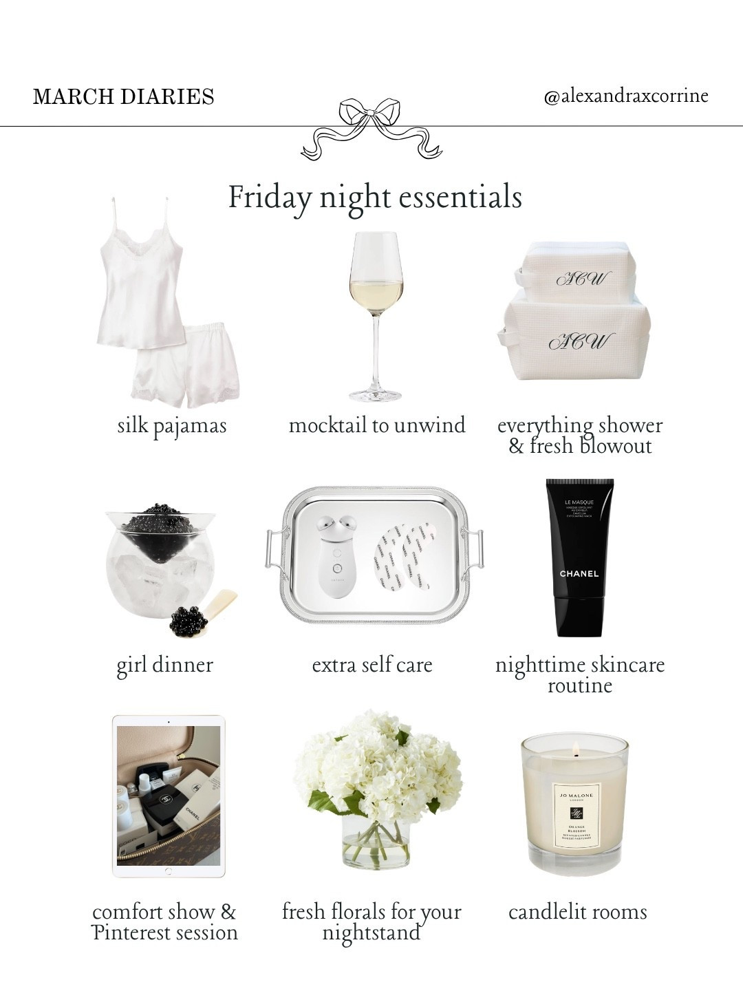 It’s officially Friday 🍸 & here are all of the essentials you need to enjoy the night 🤍

#fridaynightin #weekendplans #homebody #selfcareaesthetic #pinterestinspo 

[ Friday night plans, weekend essentials, self care aesthetic, cozy homebody weekend aesthetic, chic girl luxury aesthetic, clean girl lifestyle, Pinterest mood board aesthetic ] 

#LTKdayinmylife #LTKselfcare