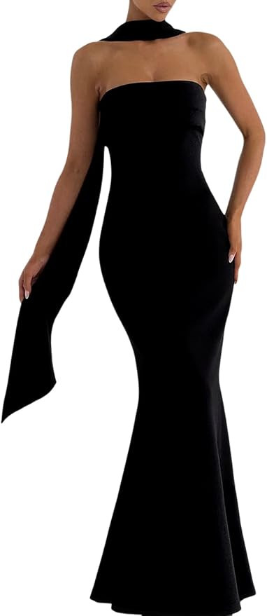 Women's Bodycon Formal Strapless Tube Maxi Dress with Scarf | 2026 Summer Dress,Mermaid,Elegant E... | Amazon (US)