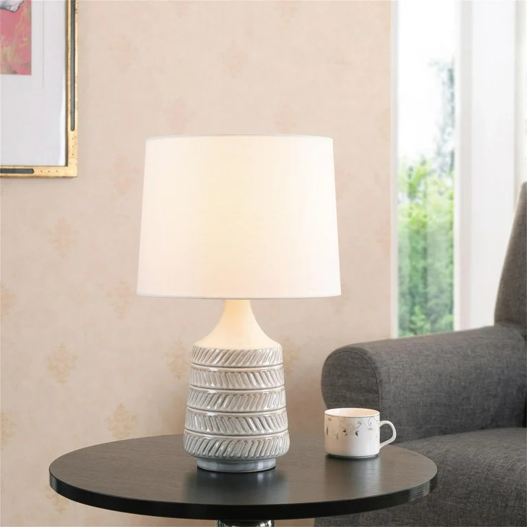 Better Homes & Gardens White and Beige Etched Ceramic Table Lamp with Shade 17"H | Walmart (US)