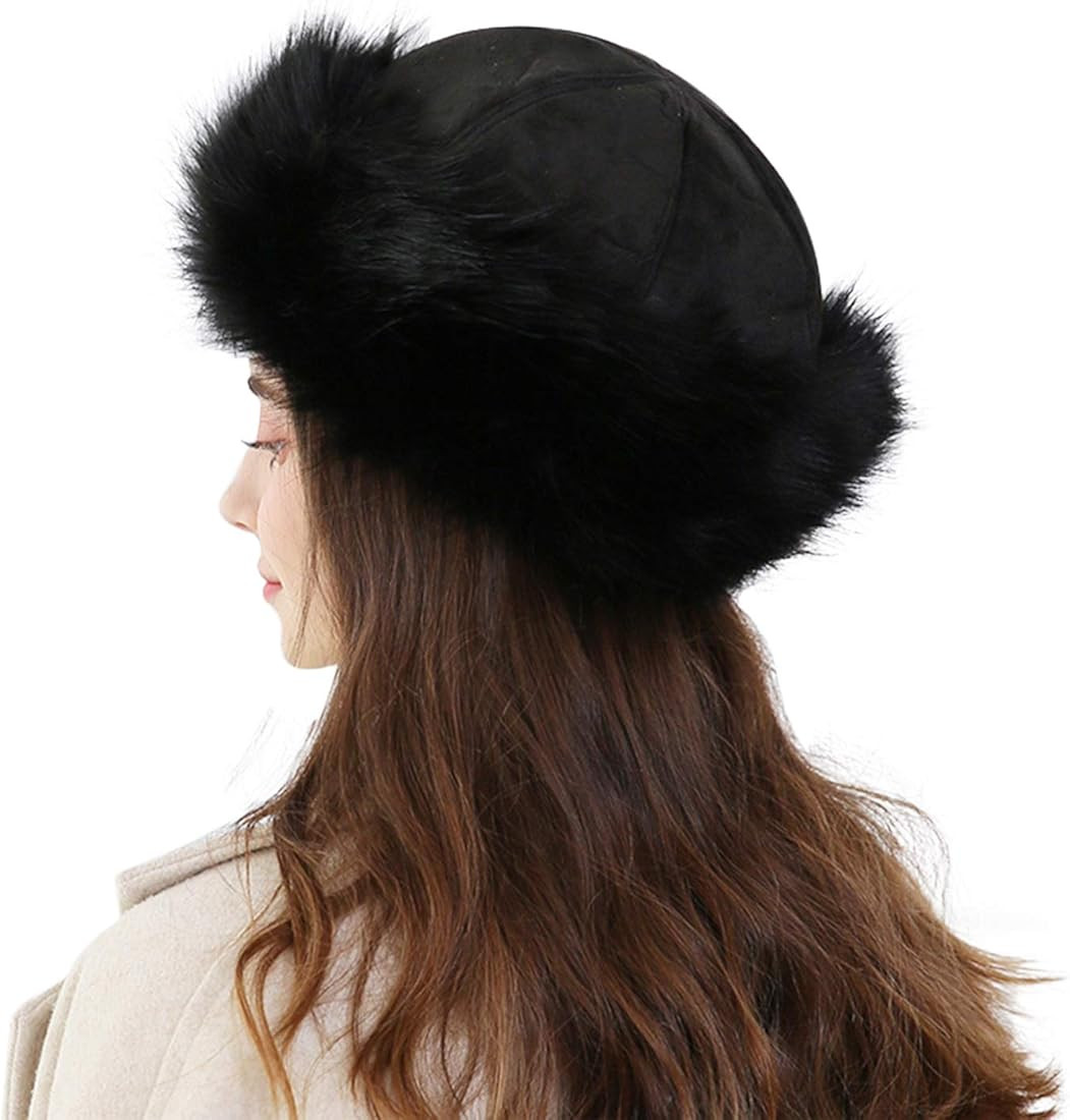 MioCloth Faux Fur Trimmed Beanie Hat Winter Warm Soft Classy Russian Hat for Women Girl | Amazon (US)
