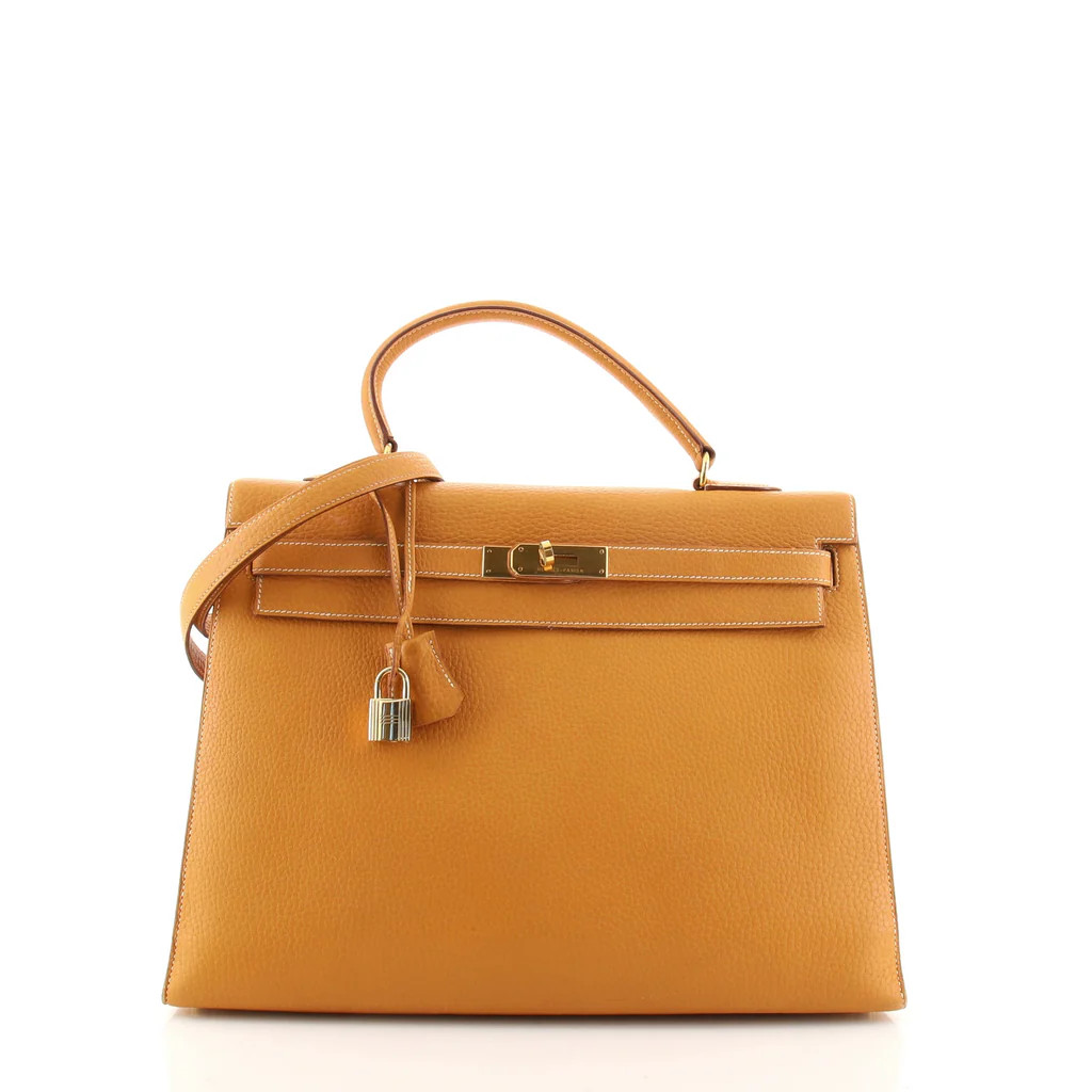 Kelly Handbag Brown Fjord with Gold Hardware 35 | Rebag