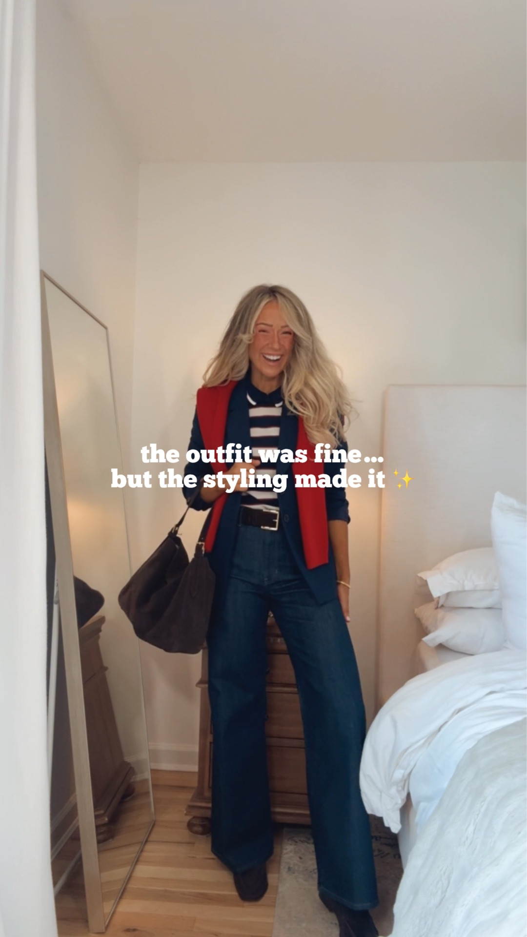 Affiliate links - I earn commission on purchases made through my links

It’s all in the little details!✨ A few simple styling tricks can take an everyday fall outfit from basic to put together! A belt, accessories, rolled sleeves + a sweater over the shoulders make SUCH a difference!