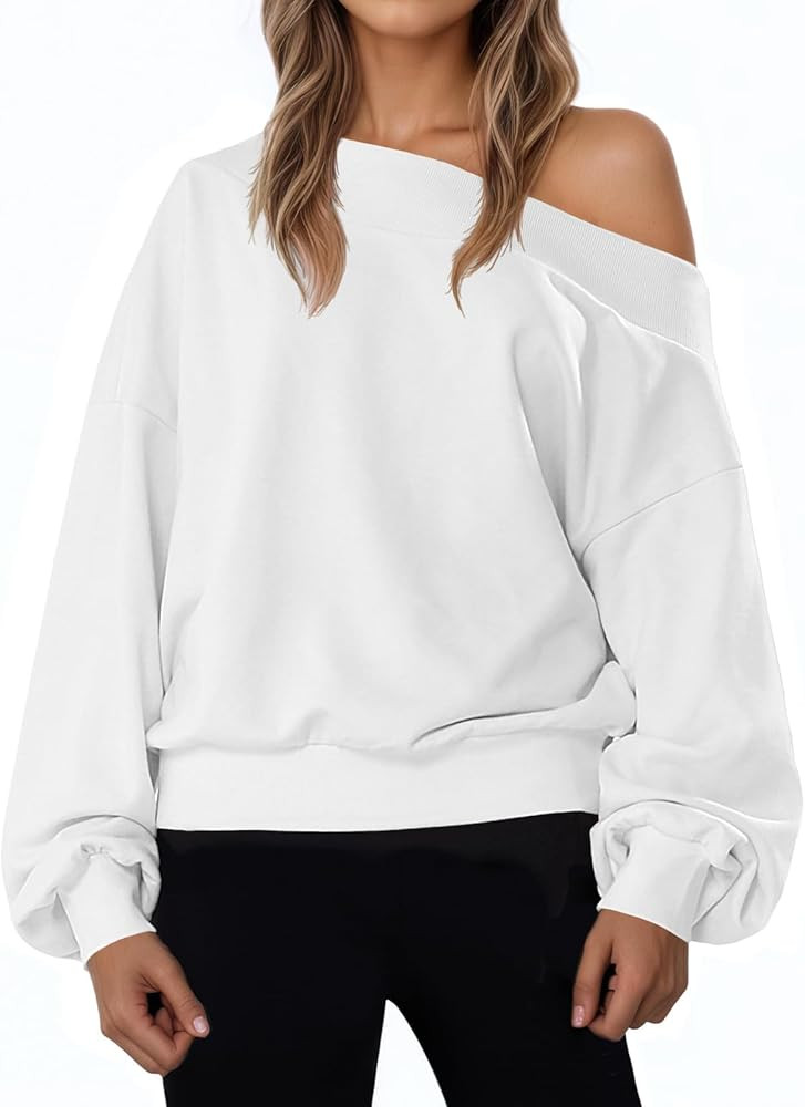 Fisoew Women's Off The Shoulder Sweatshirt Casual Long Sleeve Loose Fit Fall Pullover Top | Amazon (US)