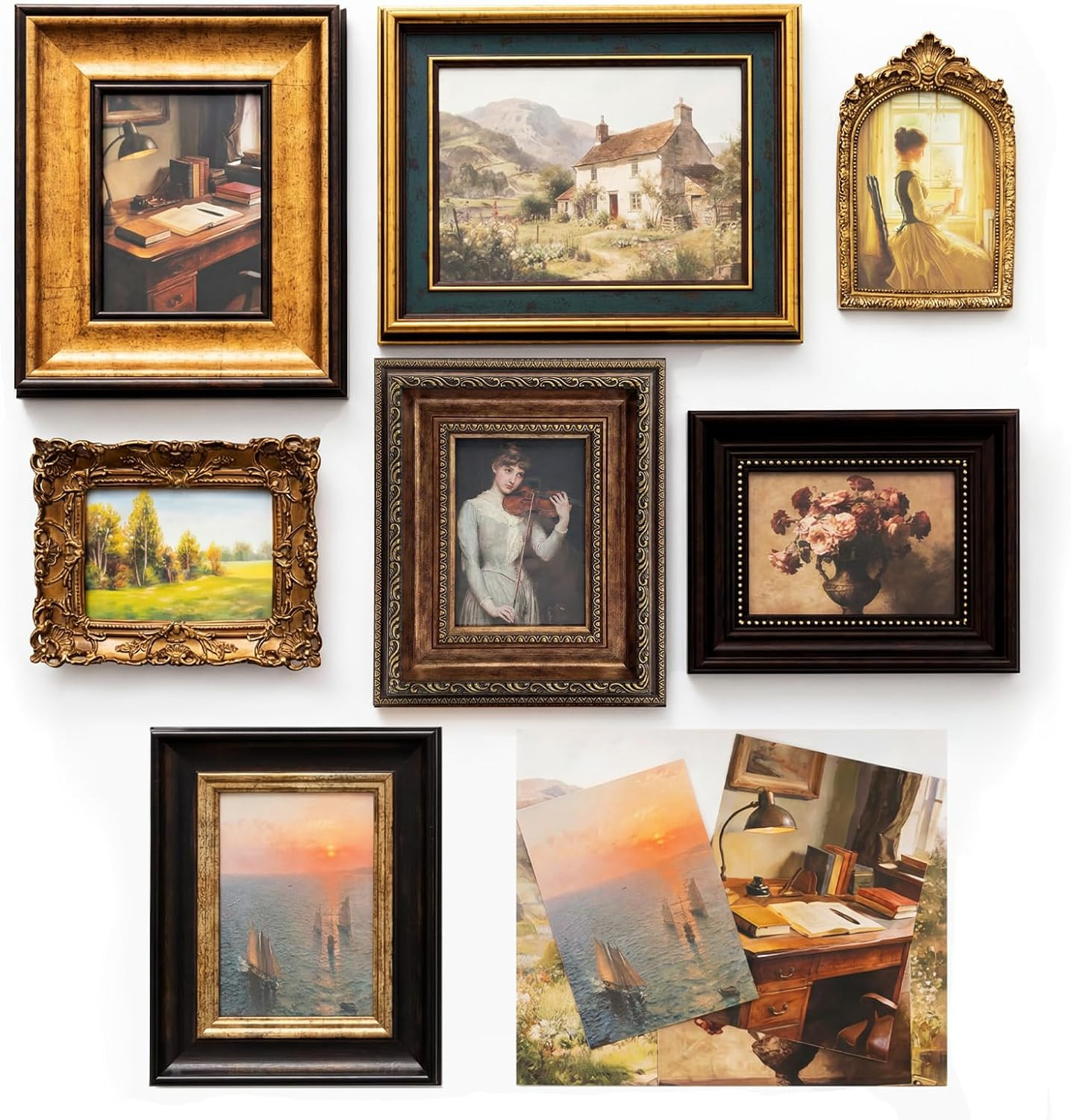 Vintage Picture Frames for Gallery Wall Frame Set, 7 Pcs Assorted Ornate Antique Photo Frames with High Definition Glass or acrylic, Resin Baroque Decor for Tabletop & Wall Display (Included Art Prints) | Amazon (US)