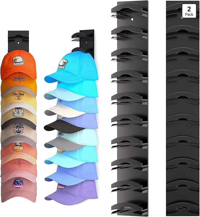 Hat Organizer for Baseball Caps 2Pack, Hat Rack for Wall with Strong Adhesive Hold up to 20 Hats,... | Amazon (US)