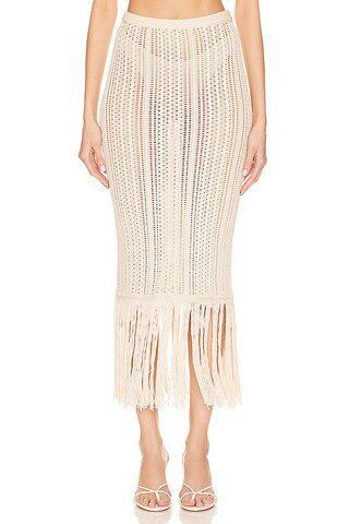 Tularosa Isola Fringe Knit Skirt in Ivory from Revolve.com | Revolve Clothing (Global)