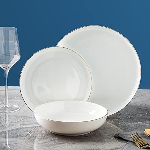Stone lain Gabrielle Bone China Dinnerware Set, 12 Piece Service for 4, White and Gold | Amazon (US)