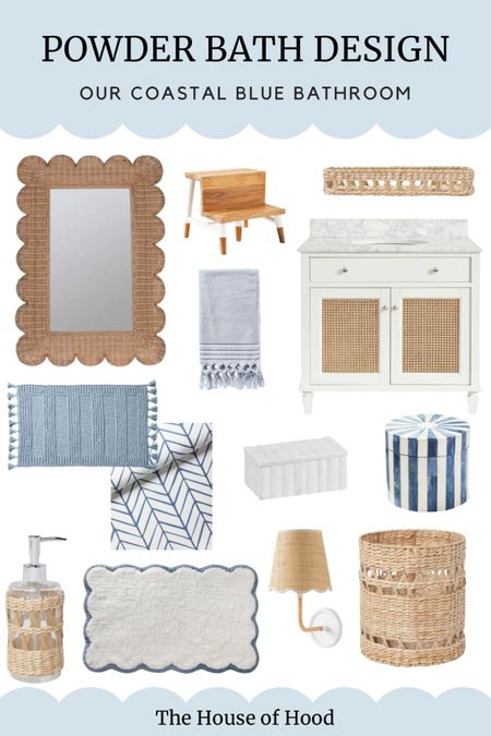 Coastal blue powder bath design ideas with all the gorgeous blue and rattan accents! 

#LTKhome