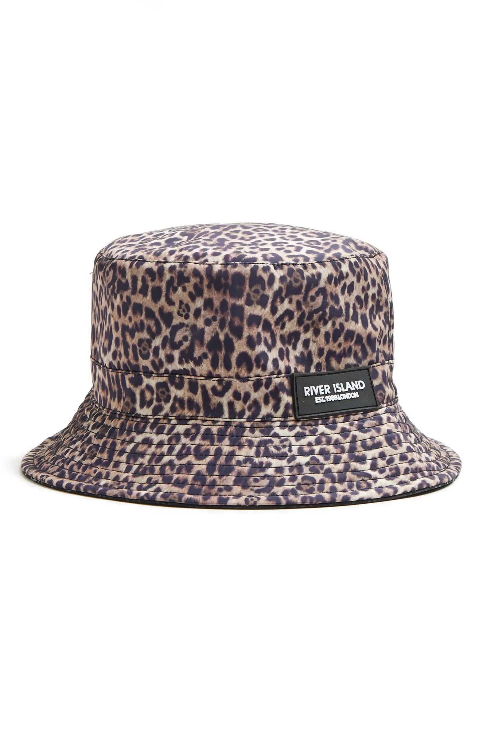 River Island Rubber Patch Leopard Print Bucket Hat | Nordstrom | Nordstrom