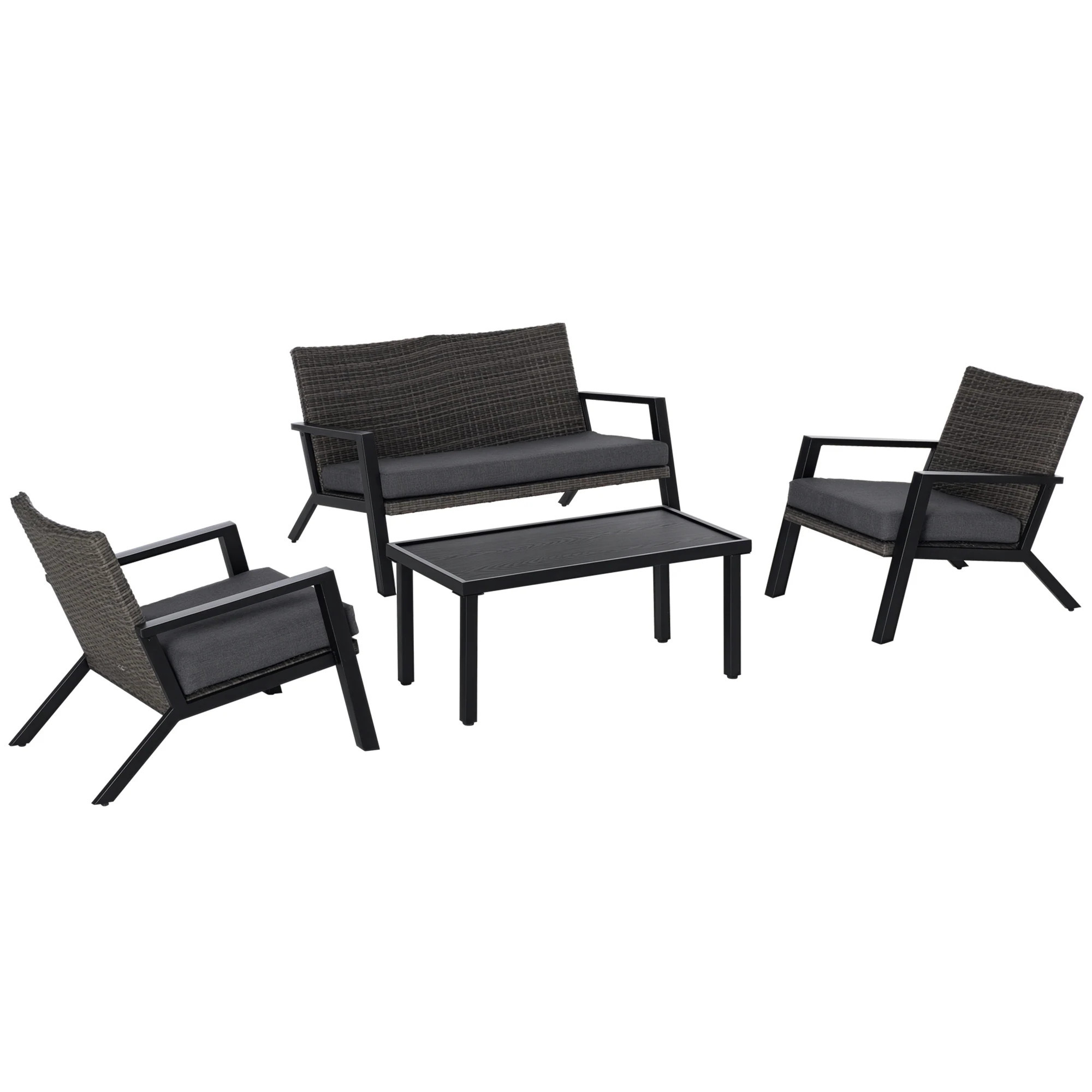 Outsunny 4 Piece Patio Furniture Set 2 PE Wicker Chairs Loveseat Sofa Outdoor Coffee Table Soft Cushions Couch Armchairs Black | 860-222V01 | Lowe's