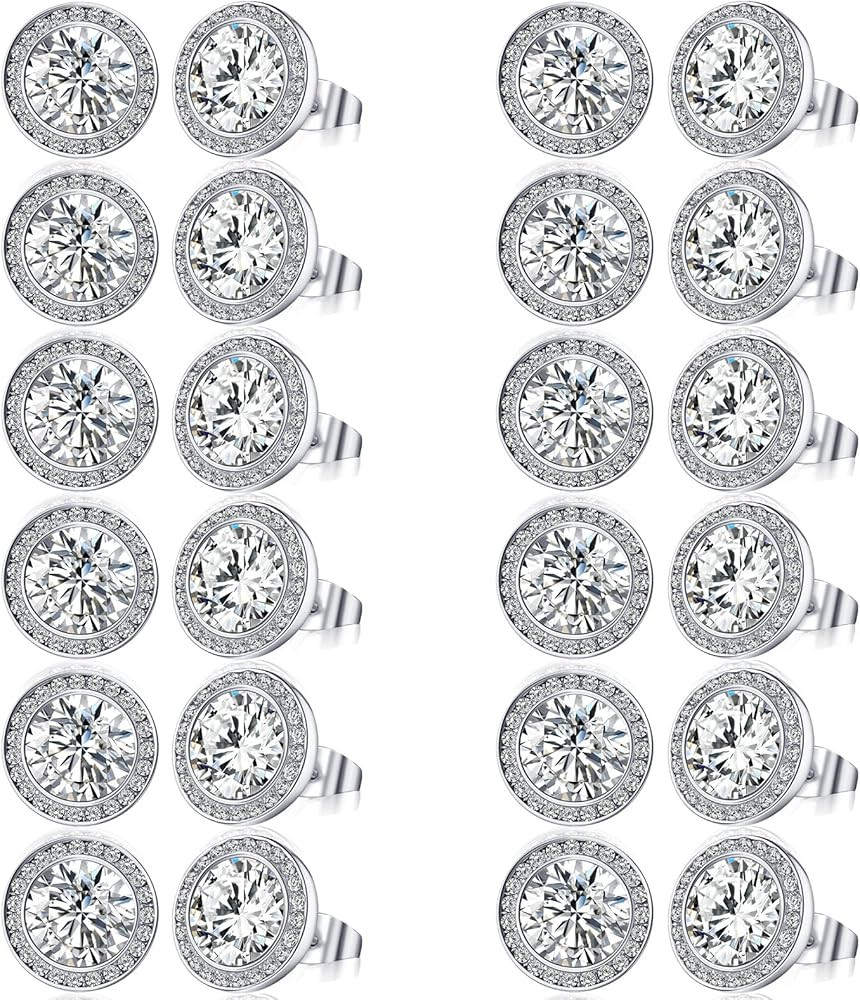 Bonuci 12 Pairs 15 mm Dance Competition Earrings Rhinestone Earring Round Silver Crystal Stud Jew... | Amazon (US)