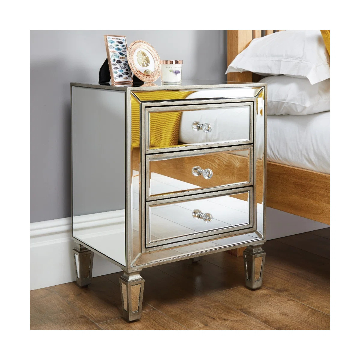 Roxbury Mirrored 3 Drawer Nightstand Modern Design Bedside Table | Wayfair North America