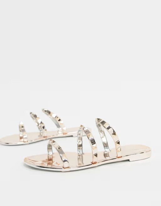 Public Desire Cosmic studded flat jelly sandals in rose gold | ASOS (Global)