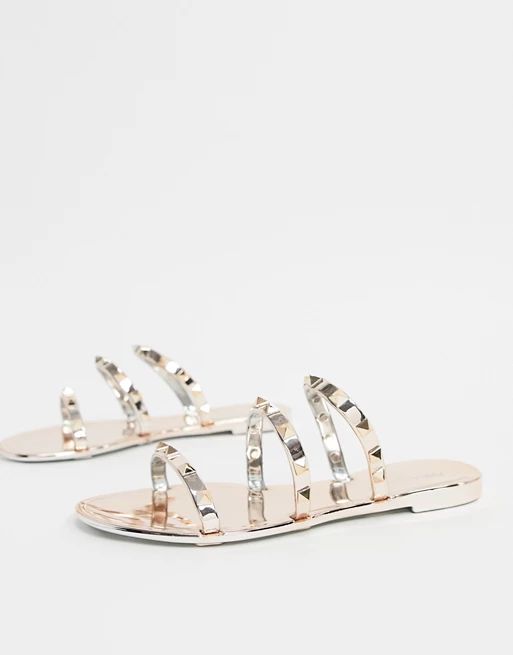 Public Desire Cosmic studded flat jelly sandals in rose gold | ASOS (Global)