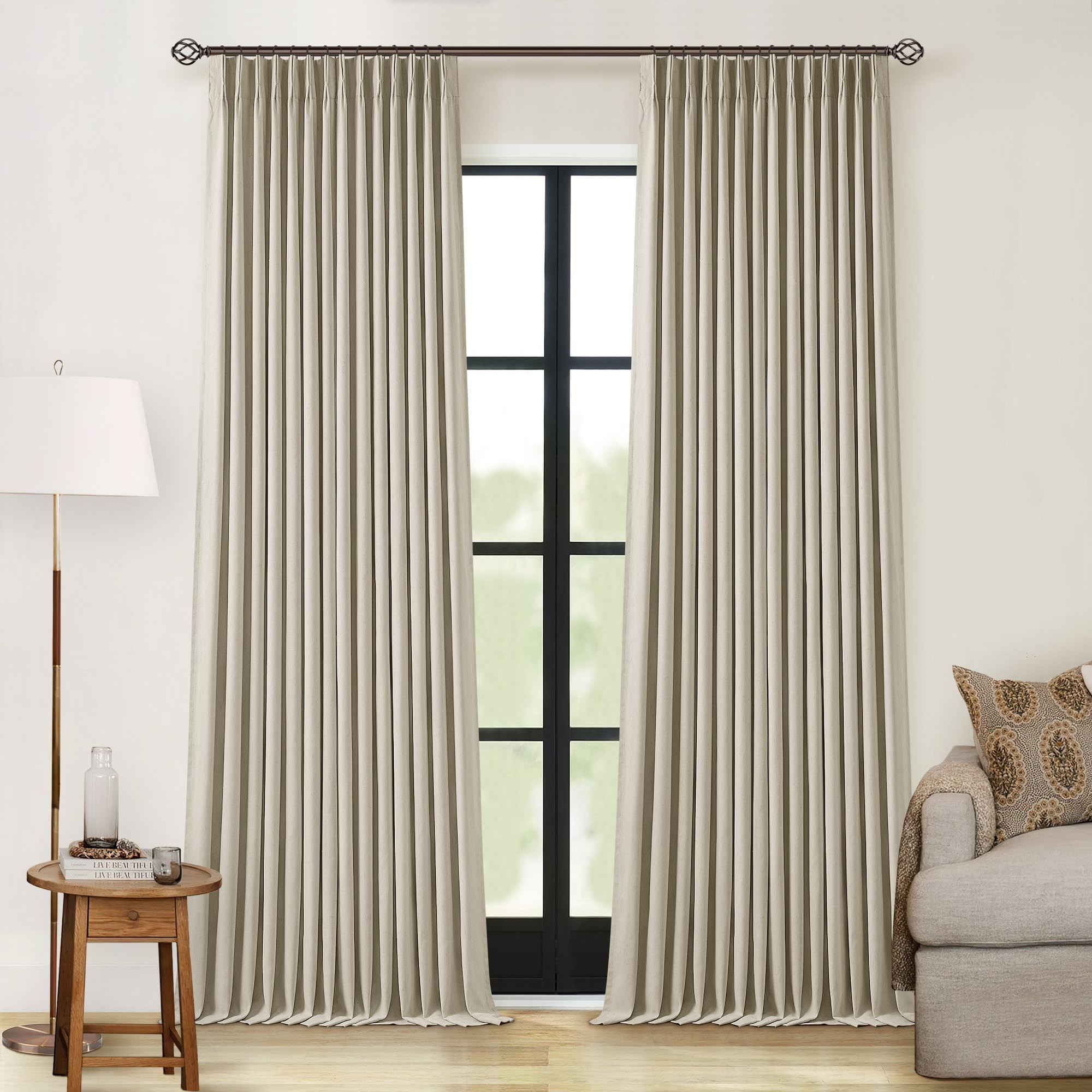 Greyish Beige Pinch Pleated Linen Blackout Curtains 96 Inch Length 2 Panels for Living Room Bedro... | Amazon (US)