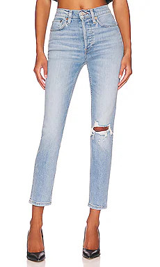 RE/DONE Originals 90s High Rise Ankle Crop in Worn Light Azure from Revolve.com | Revolve Clothing (Global)