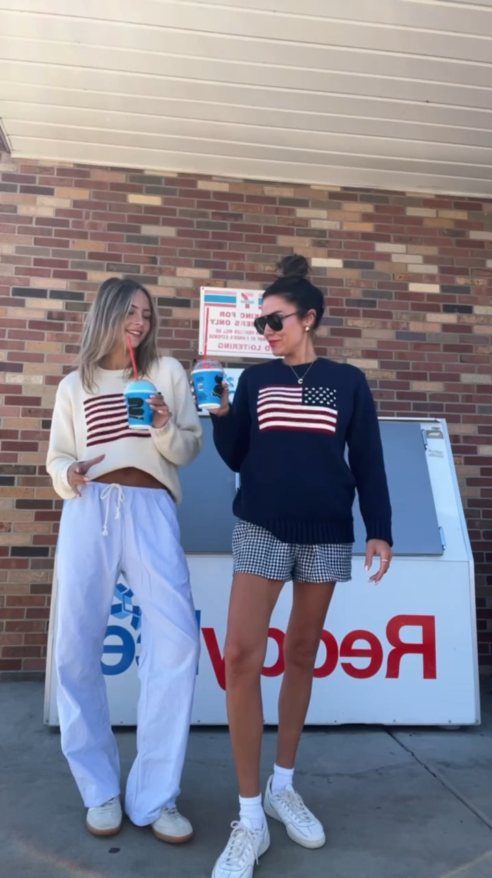 Our flag sweater is under $50 and perfect for the 4th of July! ✨

These sweaters are so soft and oversized - love how cozy they feel. I have them in the solid color and striped, the quality is really good. They’re a closet staple! I have these gingham boxers in navy and red and love them both. 🇺🇸

Fourth of July outfit, flag sweater, American flag sweater, 4th of July outfit, American outfit, patriotic outfit, summer outfit, casual outfit, vacation outfit, Christine Andrew 

#LTKVideo #LTKSeasonal #LTKFindsUnder50