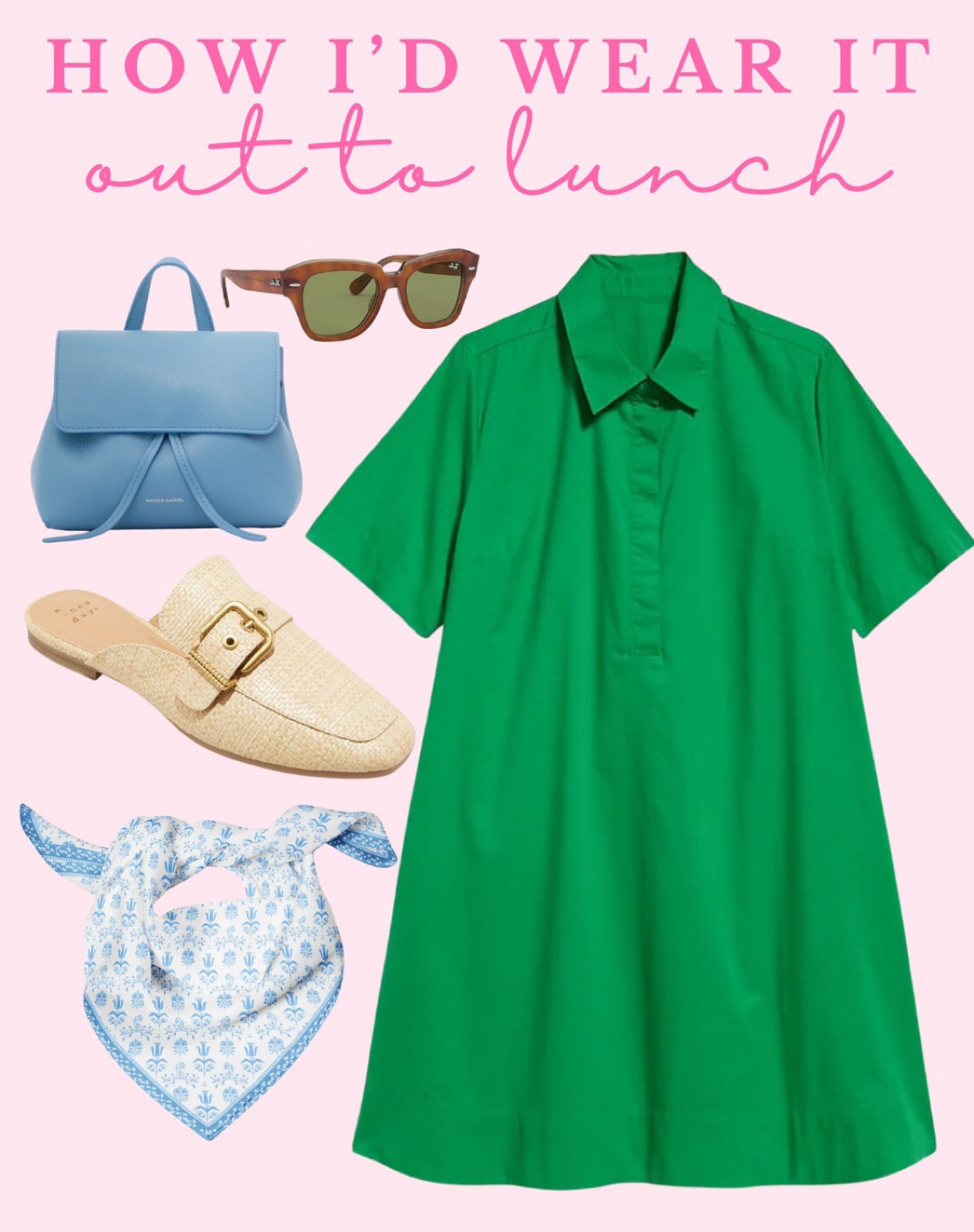How I’d wear this affordable $24 Old Navy shirt dress for going out to lunch. Would look adorable with a silk scarf, raffia mules, and a fun bag! Easy to change up the looks with accessories for different occasions. 

Old navy, casual dress, work dress, collared dress, sundress, white dress, summer style, green dress, silk scarf, swells of splendor, raffia mules, target shoes, tuckernuck bag, blue purse, ray ban sunglasses

#LTKfindsunder100 #LTKfindsunder50 #LTKsalealert